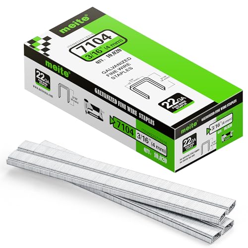 meite 71/04 22 Gauge 71 Series 3/8-Inch (9.1 mm) Crown 3/16-Inch (4 mm) Leg Length Galvanized Upholstery Staples for MT7105 Stapler (10,020 Counts) - size: 1-Box-Pack