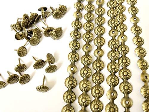 decotacks® Upholstery Nails/Tacks/Trim, 10 Pcs of 1.1 Yards Long Strips, can Cover 11 Yards (Daisy Antique Brass, 7/16in (11MM)) DX5411AB-S1M - color: Daisy Antique Brass, size: 7/16in (11MM)