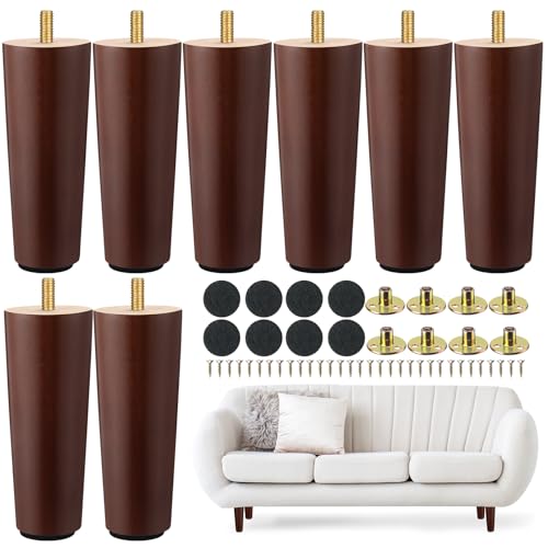 Maitys 8 Pcs 6 Inch Round Solid Wood Furniture Legs Furniture Wooden Replacement Chair Feet Dresser Sofa Couch Legs Table Cabinet Footstool DIY Projects for Home(Brown) - color: Brown