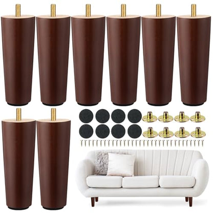 Maitys 8 Pcs 6 Inch Round Solid Wood Furniture Legs Furniture Wooden Replacement Chair Feet Dresser Sofa Couch Legs Table Cabinet Footstool DIY Projects for Home(Brown) - color: Brown