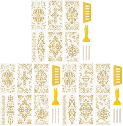 WANDIC 6 Sheets Rub on Transfer Stickers, Gold Line Floral Border Pattern Decorative Furniture DIY Stickers Decals for Scrapbook Present Boxes,15 * 30cm (Pack of 3)