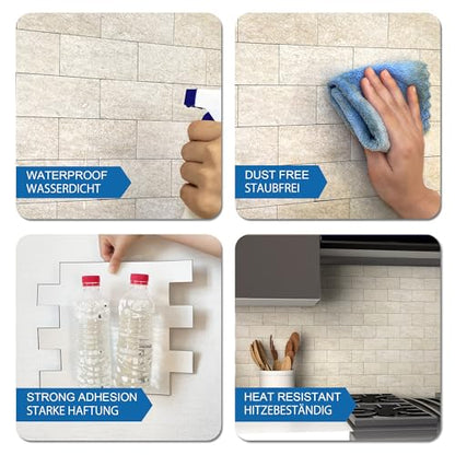 Subway Tile Peel and Stick Kitchen Backsplash Beige 10pcs - color: Beige