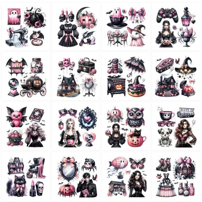 16 Pcs Pink Gothic Halloween Rub-On Transfers for Furniture & Crafts - style: Pink Gothic