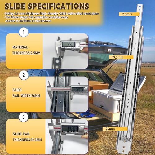 500 Lbs Heavy Duty Drawer Slides 12 14 16 18 20 22 24 26 28 30 32 34 36 38 40 56 60 Inch Side Mount Rails Full Extension Ball Bearing Industrial Rail Tool Box Runner -with 24 pcs M6 Screws - size: 22 Inch, style: 500LB/W:76mm(NO Lock)