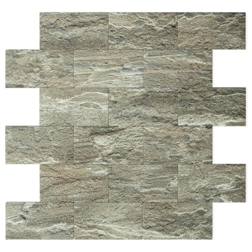 DICOFUN 1 Sheet Apache Brown Rock Thick PVC Peel and Stick Backsplash Wall Tiles, 12"x12" Self Adhesive Subway Tile for Kitchen and Bathroom Backsplash - color: Apache Brown Rock, size: 1 Sheet, 12"x12"x0.12"