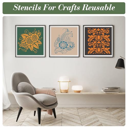 Mandala Stencils for Crafts Reusable 12Pcs Stencils(11.4X8.2 Inch) - color: Mandala