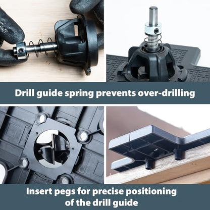 POWERTEC 72222 Cabinet Hinge Jig w/Drawer Front Installation Clamps Kit, Concealed Hinge Jig w/ 35mm Forstner Bit, Drawer Face Clamp for Cabinet Door Mounting, Cabinet Hardware & Drawer Front Panel - style: Concealed Hinge Jig + Front Installation Clamps