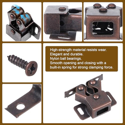 2Pcs Cabinet Latch, Double Roller Catch Latches Hardware for Cabinet Closet Cupboard Door Latches and Catches (Bronze)