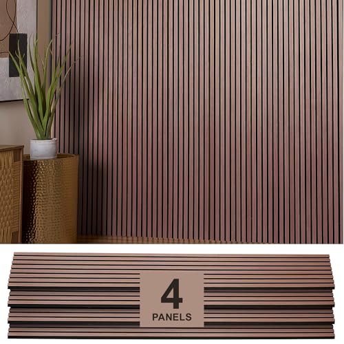 ZETY HOME Acoustic Wood Wall Panels, Slat 4-Pack, 94.5 in, Walnut - color: Walnut