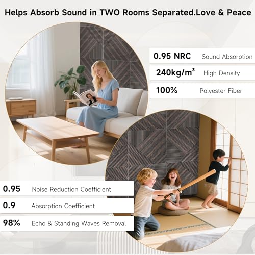 Acoustic Panels,6 Pack 23.6" x 23.6",Sound Panels,Rustic Walnut - color: Rustic Walnut