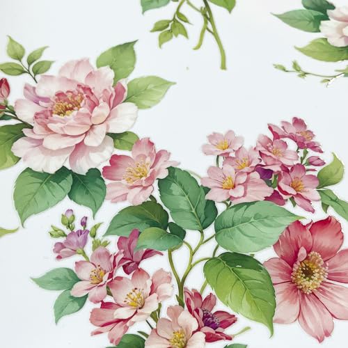 Floral Rub on Transfer for Furniture Wood Glass DIY - color: Sping Pink Peony