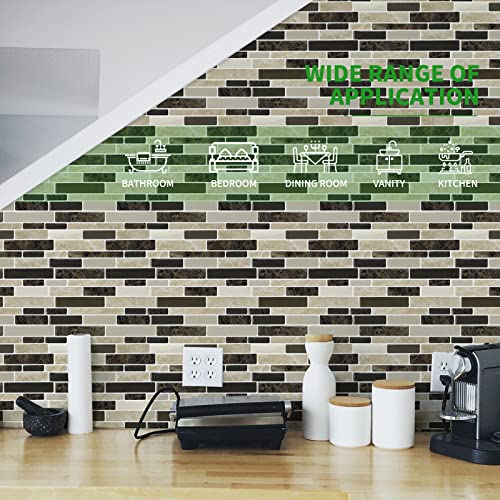 LONGKING 10-Sheet Brown Peel and Stick Backsplash Tile for Kitchen, Vinyl Stick on Tile Stickers for Wall, Kitchen, Bathroom, Counter Top - color: Sandstone Brown