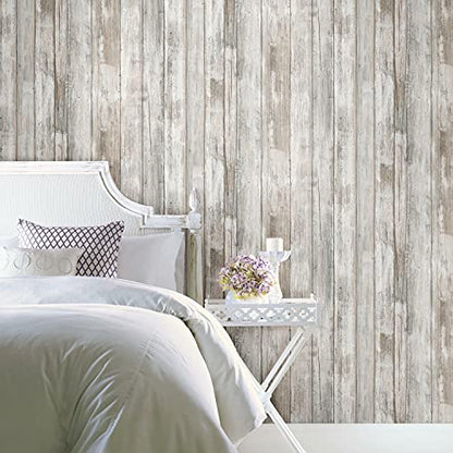 RoomMates Brown Weathered Planks Peel and Stick Wallpaper - color: Brown