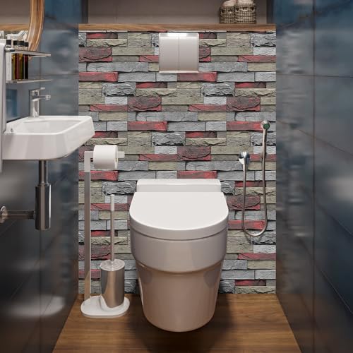 Alwayspon 24Pcs 12x6inch Peel&Stick Wall Sticker Vinly Wallpaper, Waterproof Backsplash for Kitchen Bathroom, Self-Adhesive Tile Transfers Decal Stick on Tiles with Red Stone Brick Effect - color: Fg-l13, size: 24 Pcs