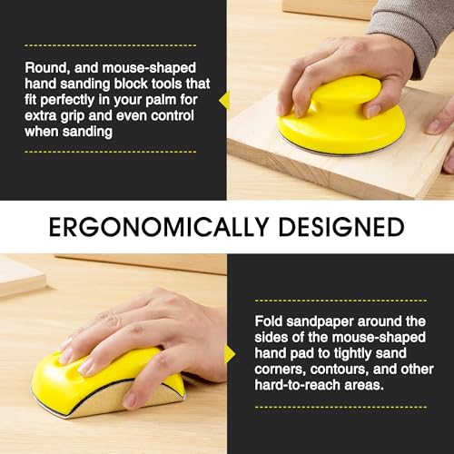 2 Pack 5 Inch Mouse Sanding Block Hand Sanding Block Hook and Loop Sanding Block for Woodworking Furniture Restoration Automotive Body Arts Crafts