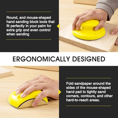 2 Pack 5 Inch Mouse Sanding Block Hand Sanding Block Hook and Loop Sanding Block for Woodworking Furniture Restoration Automotive Body Arts Crafts