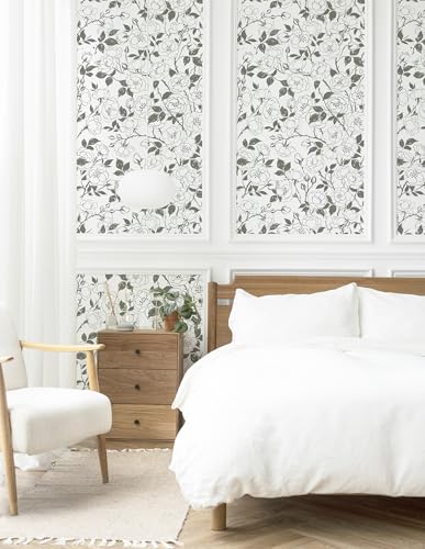 16.9in x118in Rose Floral Peel and Stick Wallpaper Gray Green Wallpaper - color: Gray Green Rose
