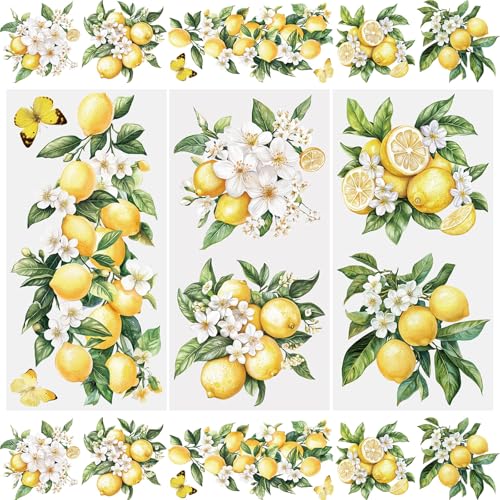 WANDIC 3 Sheets Lemon Flower Rub On Transfer Stickers Scrapbook Stickers Window Decals Waterproof Decals for DIY Furniture Photo Albums,15 * 30cm - color: Lemon Dream Flower, size: 3 Sheets