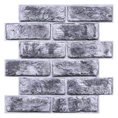 COMSTICKC 3D Faux Brick Wall Panels Peel and Stick, 10 Pcs 11.8" x 11.8" - color: Whitewash Black