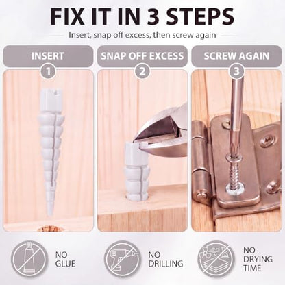 Bokon 30Pcs Stripped Screw Hole Repair Kit, #2-#16 White Wood Screw Anchors - color: White