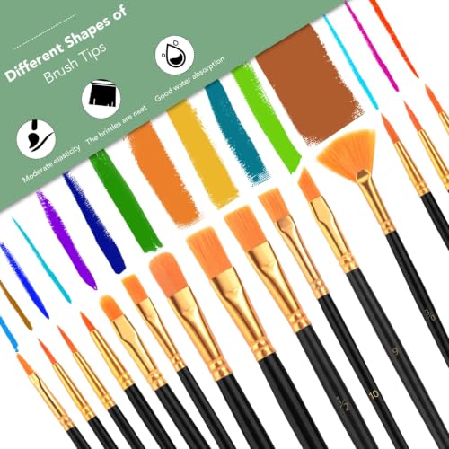 AROIC Acrylic Paint Brush Set,100 packs/1500pcs Nylon Hair Paint Brushes - size: 1500pcs-black