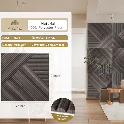 Acoustic Panels,6 Pack 23.6" x 23.6",Sound Panels,Rustic Walnut - color: Rustic Walnut