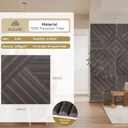Acoustic Panels,6 Pack 23.6" x 23.6",Sound Panels,Rustic Walnut - color: Rustic Walnut