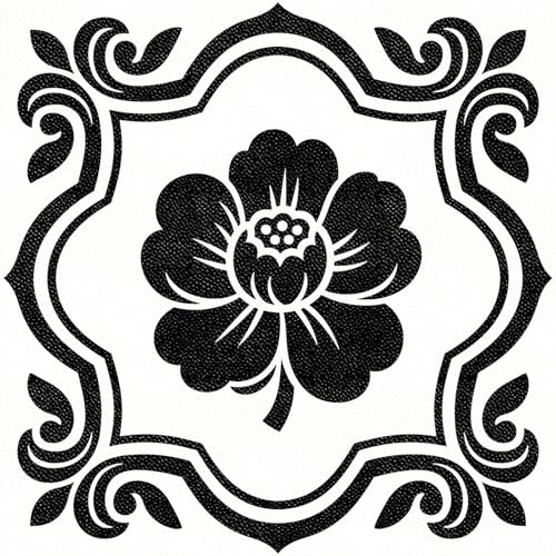 HOMETITUTE Black White Floral Peel Stick Floor Tile 12x12 Vinyl - color: Black#8