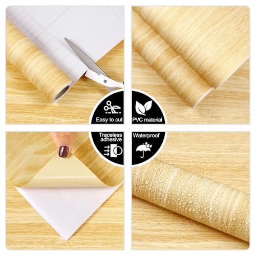 CAX Tan Wood Grain Contact Paper Peel and Stick Wallpaper Kitchen Counter - color: Tan, size: 17.3" x 78"