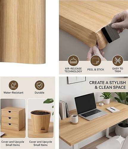 Self Adhesive Thicker Wood Grain Shelf Liner Cabinets Countertop Table Desk Furniture Removable Wall Paper for Kitchen Bathroom Cabinets Table Furniture Decor 15.7x197 Inches - size: 15.7"W x 197"L