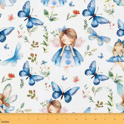 jejeloiu Cartoon Elf Fabric by The Yard Soft 1 Yard - color: Blue and White, size: 1 Yard