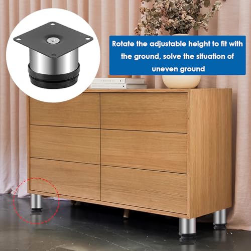 4-Pack 2 Inch Furniture Legs, Stainless Steel Adjustable Round Cabinet Legs with 16Pcs Screw for Cabinet Sofa Shelves Table DIY Furniture(Silver 50x50mm) - color: Silver, size: 2 Inch