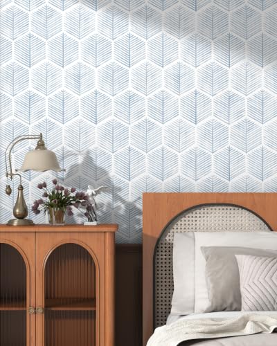 OSECAGE Geometric Peel and Stick Wallpaper Blue Contact Paper 17.3''×393'' - color: Blue, size: 17.3" x 393"
