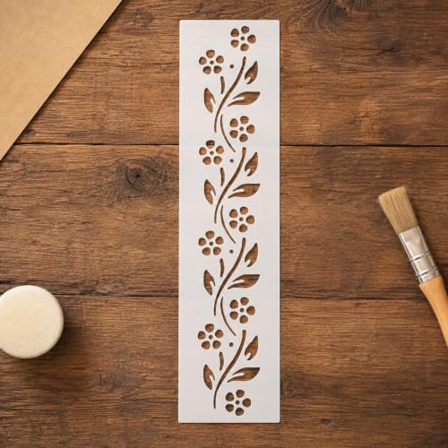 Flower Border Stencil Template - Reusable Decorative Flower Stencils for Painting on Glass, Wood, Wall Rock, Walls, Canvas, Glassware, Spray Painting, Wall Painting (3 x12)
