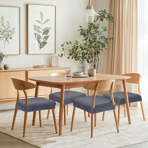 SearchI Dining Chair Seat Covers, Rear Covered(Check Jacquard Grey, 4pcs) - color: Check Jacquard Grey
