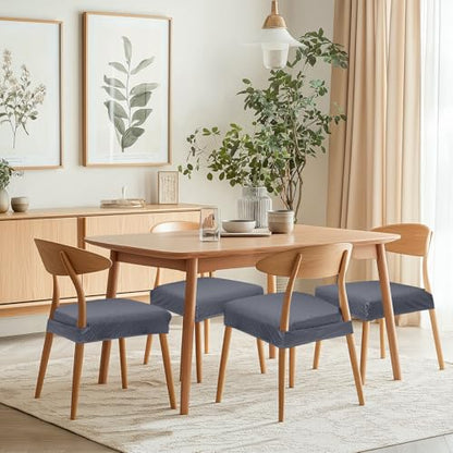 SearchI Dining Chair Seat Covers, Rear Covered(Check Jacquard Grey, 4pcs) - color: Check Jacquard Grey