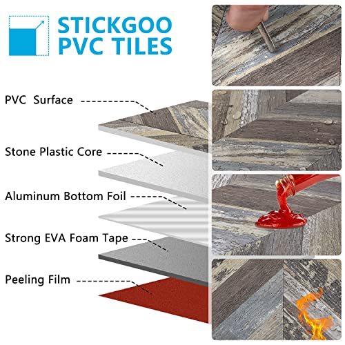 STICKGOO Herringbone Tile Peel and Stick Backsplash for Kitchen&Bathroom - color: Distressed Wood