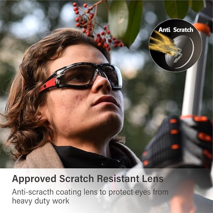 SAFEYEAR Safety Glasses Anti Fog Scratch Resistant ANSI Z87.1 CE Protective Eyewear with Foam Gasket Adjustable Strap - color: Black & Red