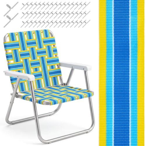 Lawn Outdoor Patio Chair Webbing,2.3" X 65.6 ft,Yellow and Blue