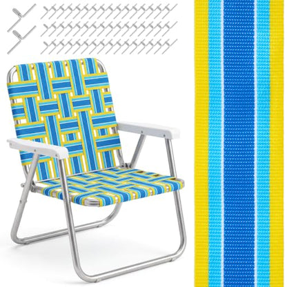 Lawn Outdoor Patio Chair Webbing,2.3" X 65.6 ft,Yellow and Blue