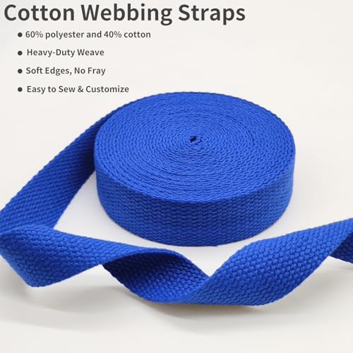 1 inch Cotton Webbing 5 Yards, Soft & Sturdy for Bag Handles - color: Royal Blue 514