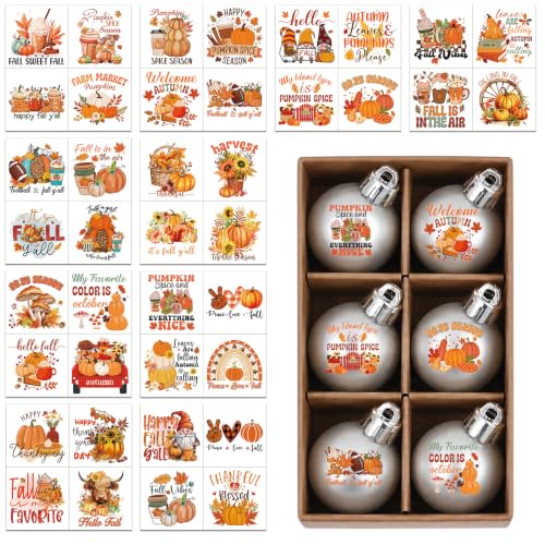 AFRITEE Mini Fall Rub on Transfers Pumpkin Ornaments Sticker for Glass Jars - style: Spice