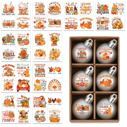AFRITEE Mini Fall Rub on Transfers Pumpkin Ornaments Sticker for Glass Jars - style: Spice