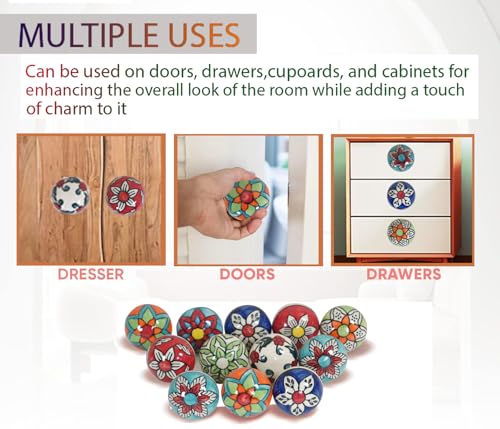 Ceramic Cabinet Knobs Set of 12, Multicolor Drawer Pull - color: Multicolor
