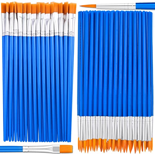 Small Paint Brushes Bulk, Anezus 50 Pcs Flat Tip Paint Brushes with Round Acrylic Paint Brushes Set Craft Brushes for Classroom Acrylic Watercolor Canvas Face Painting Touch Up - style: flat and round