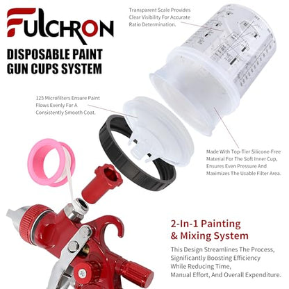 HVLP Spray Gun Kit with 10 Disposable 600ML Paint Cups & 5 Nozzles - color: red wine
