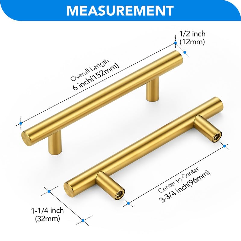 HOME EDIT Gold Cabinet Handles, Drawer Pulls, 3-3/4 Inch, 30 Pack - color: Brushed Brass, size: 3-3/4 Inch Hole Center