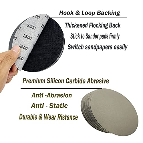 6 Inch 2500 Grit Wet Dry Sandpaper，25 PCS Hook and Loop Sanding Discs - style: Grit 2500