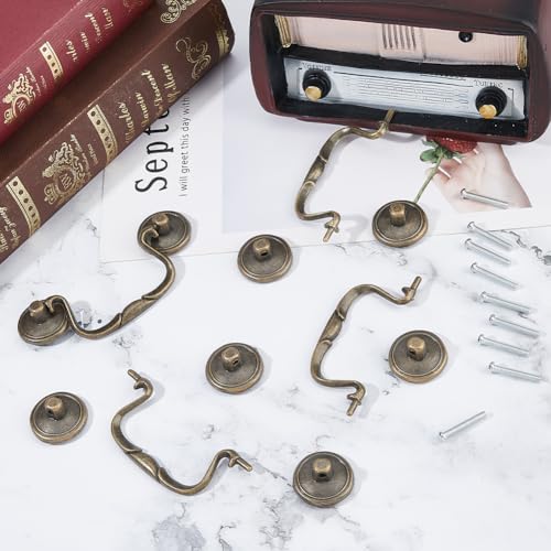 SUPERFINDINGS 4 Sets 3.6inch Vintage Bail Pull Handles Antique Bronze Furniture Hardware Bail Pull Alloy Center-to-Center Drop Cabinet Drawer Pull for Kitchen Cabinet Bedside Cupboard