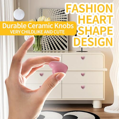 12 Pcs Ceramic Cabinet Knobs, Heart Shaped, Pink - color: Pink, size: 12 Pack
